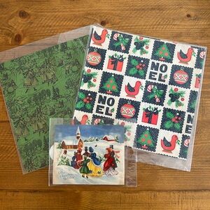 Bundle of vintage Christmas wrapping papers and card